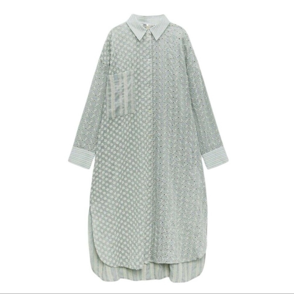 Zara Floral Embroidered Patchwork Button Down Ele… - image 1